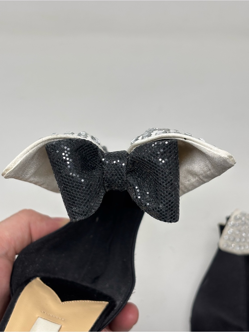 Kate Spade New York Black Tie Tuxedo Satin Colorblock Heels Size 10 - Picture 13 of 16
